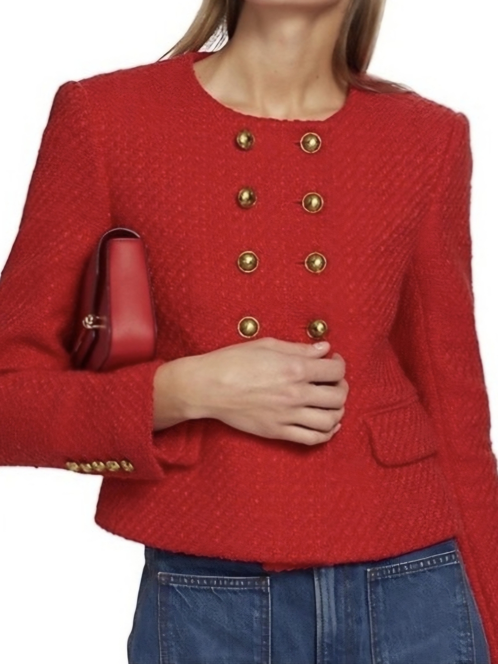 Veronica Beard Bentley Blazer Nantucket Red Tweed Cropped Military Button - 6 - Picture 2 of 15